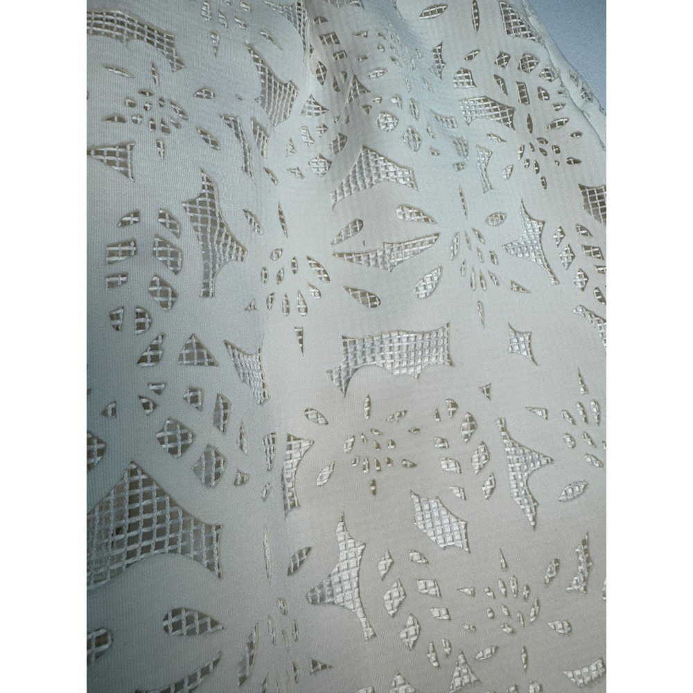 Tahari Women Skirt Size 10 White Laser Cut Eyelet Pleated Knee Length High Waist - Picture 6 of 9
